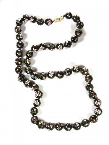 Chinese Dark Black Pink Flower Bead Knotted Necklace 26" Unbranded 81915