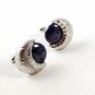Vintage Silver Tone Quarter Moon & Blue Cufflinks 92916