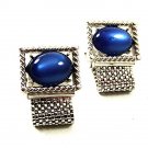 Vintage 1970's Silvertone Blue Wrap Around Cufflinks By SWANK 12917