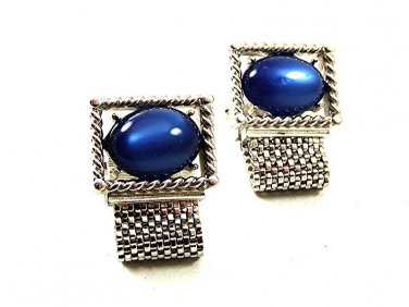 Vintage 1970's Silvertone Blue Wrap Around Cufflinks By SWANK 12917