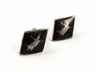 Vintage Siam Sterling Silver Niello Dancer Cufflinks 9916