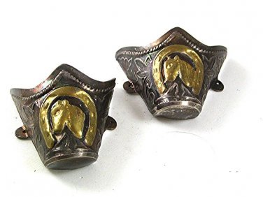 Vintage Made In Mexico 2 Tone Silvertone Horse Shoe Boot Tips 1 Pair 53117