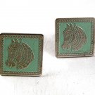 Vintage Silvertone & Green Horse Head Cufflinks 51717