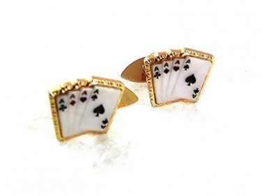Goldtone Cards 4 Aces Cufflinks Marked ME1 8417
