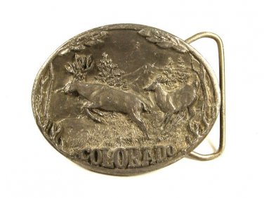 1985 Pewter Colorado Buck & Doe In The Woods Belt Buckle by C&J 101315