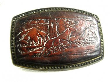Vintage Deer Running In Woods Leather Belt Buckle ALUMALINE BB 72517