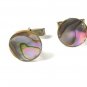 Vintage Round Abalone Silver Tone Cufflinks PAT. PEND. 8116