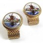 Vintage 1970's Goldtone & Dutch Wind Mill Wrap Around Cufflinks By S In Shield