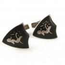 Vintage Siam Sterling Silver Niello Dancer In Shield Cufflinks 9916