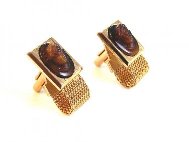 Vintage Hickok 1970's Gold Tone & Cameo Lady Wrap Around Cufflinks