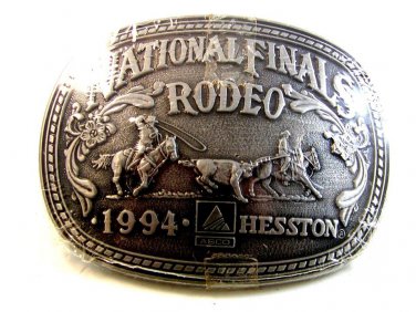 1994 National Finals Rodeo Belt Buckle by Hesston Mint In Plastic