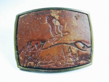 Vintage Leather American Eagle Flying Belt Buckle Made In U.S.A. 101615