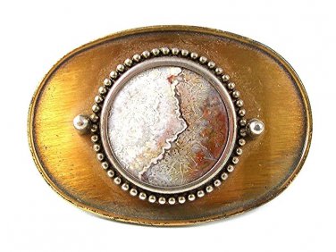 Vintage Western Cowboy Bronze Tone & Natural Stone Belt Buckle 11117