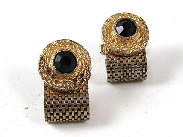 1970's Gold Tone & Black Wrap Around Cufflinks 111716