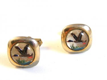 Vintage Anson Gold Tone Flying Mallard Ducks Cufflinks