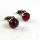 Vintage Art Deco Small Silvertone & Red Cufflinks 102817
