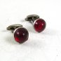 Vintage Art Deco Small Silvertone & Red Cufflinks 102817