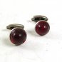 Vintage Art Deco Small Silvertone & Red Cufflinks 102817