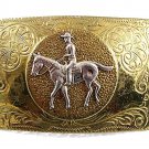 1940's - 60's Goldtone Silvertone Cowboy On Horse Belt Buckle 62917