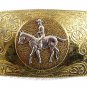 1940's - 60's Goldtone Silvertone Cowboy On Horse Belt Buckle 62917