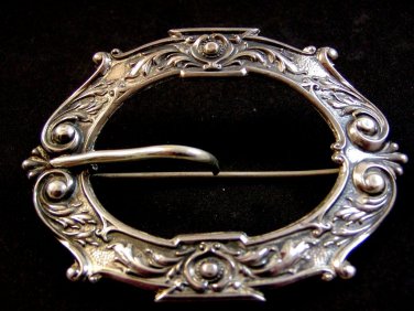 Vintage Victorian Art Nouveau Sterling Silver Belt Buckle Brooch