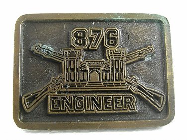 Vintage Army 876th Engineers Battalion Brass Belt Buckle 71217