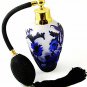 Gold Tone Blue & Black Art Glass Flowers Perfume Bottle & Atomizer 1117