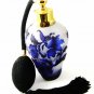 Gold Tone Blue & Black Art Glass Flowers Perfume Bottle & Atomizer 1117