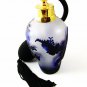 Gold Tone Blue & Black Art Glass Flowers Perfume Bottle & Atomizer 1117