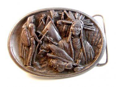 Vintage 1984 Native Americans Teepee Belt Buckle by Bergamont