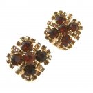 Vintage Brown Yellow Rhinestone Sparkly Clip On Earrings By KRAMER 52516