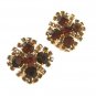 Vintage Brown Yellow Rhinestone Sparkly Clip On Earrings By KRAMER 52516