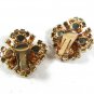 Vintage Brown Yellow Rhinestone Sparkly Clip On Earrings By KRAMER 52516