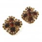 Vintage Brown Yellow Rhinestone Sparkly Clip On Earrings By KRAMER 52516