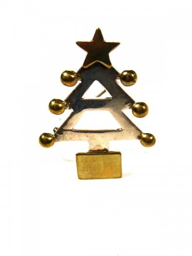 Mexican Sterling Silver Christmas Tree 2 Tone Brooch by HOB 73115