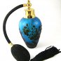 Gold Tone Blue & Black Art Glass Flowers Perfume Bottle & Atomizer 1117abc