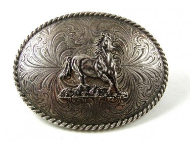 Western Cowboy Silver Tone Wild Horse Belt Buckle 1417