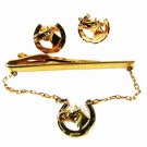 Goldtone  Horse Head Shoe Cufflinks & Tie Clasp By HICKOK U.S.A. 33116