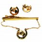 Goldtone  Horse Head Shoe Cufflinks & Tie Clasp By HICKOK U.S.A. 33116