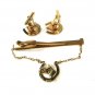 Goldtone  Horse Head Shoe Cufflinks & Tie Clasp By HICKOK U.S.A. 33116