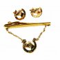Goldtone  Horse Head Shoe Cufflinks & Tie Clasp By HICKOK U.S.A. 33116