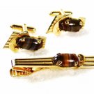 Goldtone & Agate Cufflinks & Tie Clasp Cufflinks by ANSON 32916