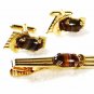 Goldtone & Agate Cufflinks & Tie Clasp Cufflinks by ANSON 32916