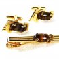 Goldtone & Agate Cufflinks & Tie Clasp Cufflinks by ANSON 32916