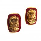 Vintage 1940's-50's Goldtone Red Greek Roman Warrior Helmet Cufflinks 8417