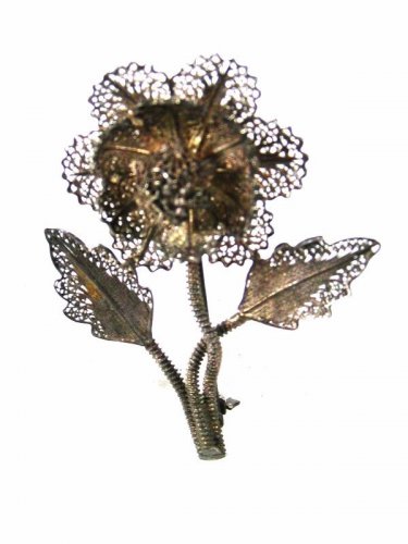 Vintage Sterling Silver Filigree Flower Brooch by GV 11615