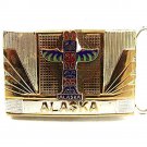 Vintage Silvertone Copper ALASKA Totem Pole Dress Belt Buckle By KINNEY 10717