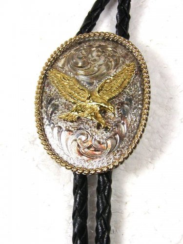 Silver Tone Gold Tone American Eagle Bolo Leather Cord Unbranded 121515ab