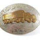 1940's - 1950's Nickel Silver Gold Tone 16 Wheeler Truck Belt Buckle 22817