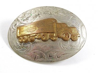 1940's - 1950's Nickel Silver Gold Tone 16 Wheeler Truck Belt Buckle 22817